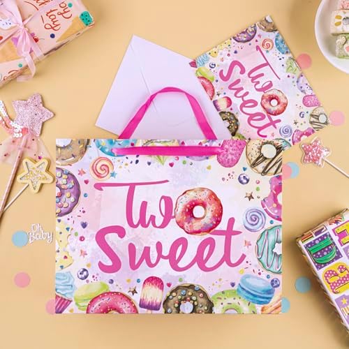 Bolsas de Regalo WRAPAHOLIC de 13 para Cumpleaños de 2 Años - Diseño de Donas Rosadas con Papel de Seda y Tarjeta, Suministros para Niñas y Baby - imagen 6