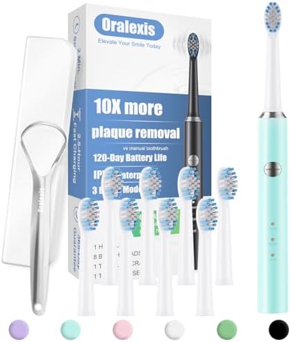 Cepillo de Dientes Eléctrico ORALEXIS para Adultos y Niños, con Raspador de Lengua y 8 Cabezas, Carga Rápida de 120 Días, 40000 VPM, Viaje - Azul - imagen 1