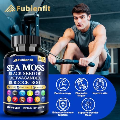 Cápsulas de Musgo Marino Orgánico Fubienfit - Con Aceite de Semilla Negra, Ashwagandha, Raíz de Bardana, Jengibre y Vitaminas Esenciales - - imagen 5