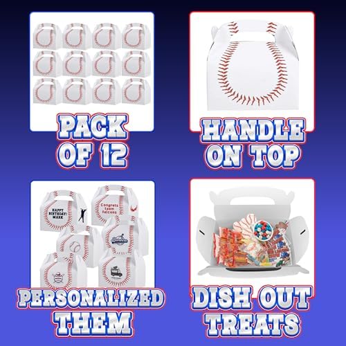 Cajas de Sorpresas de Béisbol Bedwina para Fiestas - (Paquete de 12) Cajas de Snacks para Favors y Regalos de Cumpleaños Temáticos para Niños - imagen 3