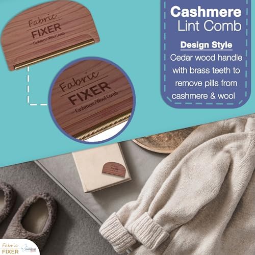 Peine Quitapelusas de Cachemira con Mango de Madera de Cedro - Peine para Suéteres y Eliminador de Pilling para Ropa Delicada, Telas, Muebles y - imagen 4