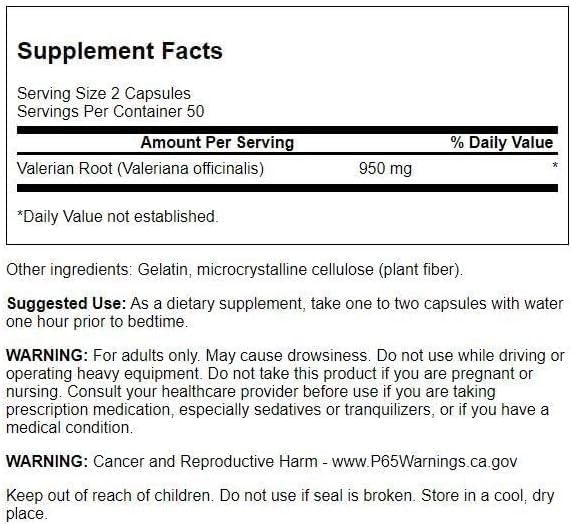 Raíz de Valeriana Swanson - Suplemento Herbal para Relajación y Sueño - 100 Cápsulas, 950mg por Porción - imagen 2