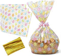 Paquete de 10 Bolsas de Celofán Grandes para Pascua, 24 x 30 Pulgadas, con Impresión de Huevos Coloridos y Cierres, Envoltura Plástica Jumbo para - imagen 1