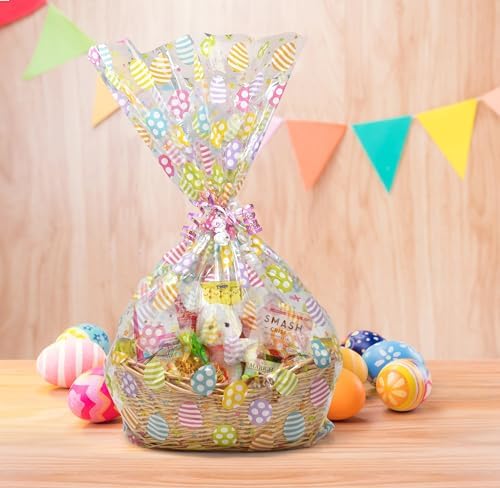 Paquete de 10 Bolsas de Celofán Grandes para Pascua, 24 x 30 Pulgadas, con Impresión de Huevos Coloridos y Cierres, Envoltura Plástica Jumbo para - imagen 5