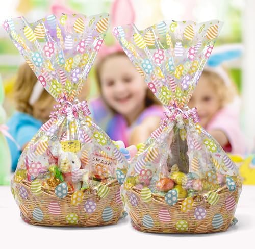 Paquete de 10 Bolsas de Celofán Grandes para Pascua, 24 x 30 Pulgadas, con Impresión de Huevos Coloridos y Cierres, Envoltura Plástica Jumbo para - imagen 6