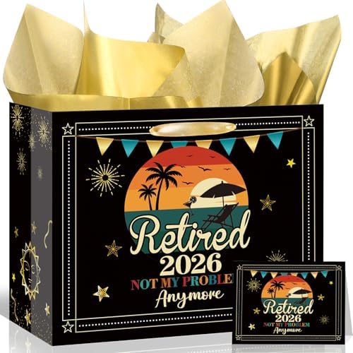 Bolsa de Regalo de Retiro Vintage TagreSpike 2026 para Hombres y Mujeres, Papel de Regalo con Tarjeta y Papel de Seda, Regalos Divertidos para - imagen 1