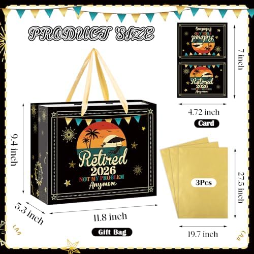 Bolsa de Regalo de Retiro Vintage TagreSpike 2026 para Hombres y Mujeres, Papel de Regalo con Tarjeta y Papel de Seda, Regalos Divertidos para - imagen 3