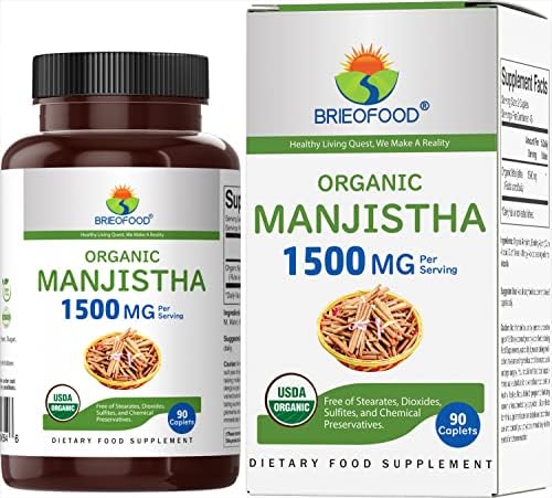 Brieofood Manjistha Orgánico 1500mg, 45 Porciones, Vegetariano, Sin Gluten, 90 Tabletas Vegetarianas - imagen 1