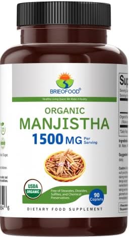 Brieofood Manjistha Orgánico 1500mg, 45 Porciones, Vegetariano, Sin Gluten, 90 Tabletas Vegetarianas - imagen 2
