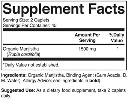 Brieofood Manjistha Orgánico 1500mg, 45 Porciones, Vegetariano, Sin Gluten, 90 Tabletas Vegetarianas - imagen 3