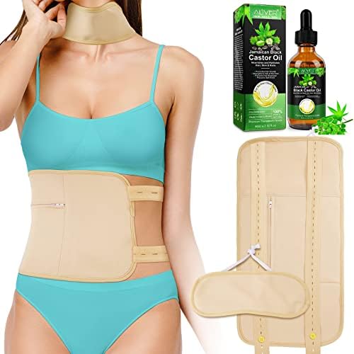 Faja Reutilizable de Aceite de Ricino para Cintura y Cuello, Kit para Estrés, Inflamación y Estreñimiento, Banda Elástica de Algodón Bamboo (Caqui) - imagen 1