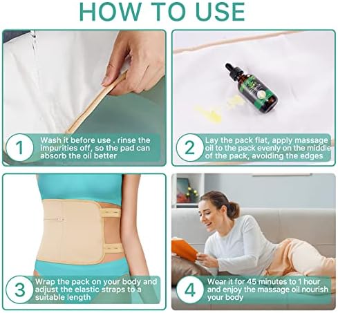 Faja Reutilizable de Aceite de Ricino para Cintura y Cuello, Kit para Estrés, Inflamación y Estreñimiento, Banda Elástica de Algodón Bamboo (Caqui) - imagen 5