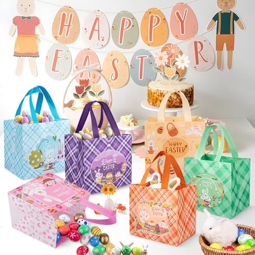 6 Piezas de Bolsas de Regalo de Pascua - Bolsas Felices de Pascua con Asas, Reutilizables de Tela No Tejida para Dulces y Sorpresas de Conejito para - imagen 2