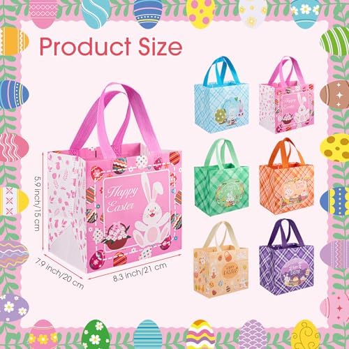 6 Piezas de Bolsas de Regalo de Pascua - Bolsas Felices de Pascua con Asas, Reutilizables de Tela No Tejida para Dulces y Sorpresas de Conejito para - imagen 3
