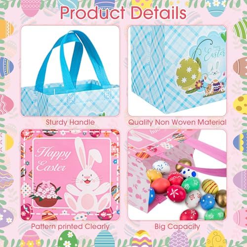 6 Piezas de Bolsas de Regalo de Pascua - Bolsas Felices de Pascua con Asas, Reutilizables de Tela No Tejida para Dulces y Sorpresas de Conejito para - imagen 4