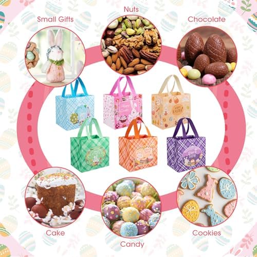 6 Piezas de Bolsas de Regalo de Pascua - Bolsas Felices de Pascua con Asas, Reutilizables de Tela No Tejida para Dulces y Sorpresas de Conejito para - imagen 5