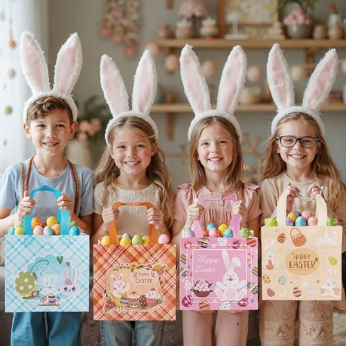 6 Piezas de Bolsas de Regalo de Pascua - Bolsas Felices de Pascua con Asas, Reutilizables de Tela No Tejida para Dulces y Sorpresas de Conejito para - imagen 6