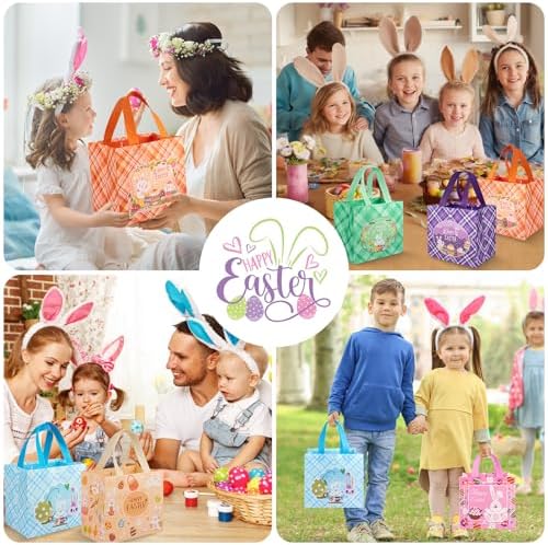 6 Piezas de Bolsas de Regalo de Pascua - Bolsas Felices de Pascua con Asas, Reutilizables de Tela No Tejida para Dulces y Sorpresas de Conejito para - imagen 7