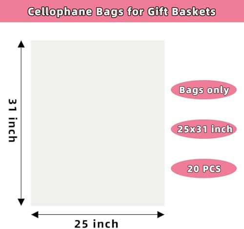 Bolsas de Celofán Grandes Yotelab 25x31 Pulgadas, 20 Piezas Transparentes para Cestas de Regalo (Cinta NO Incluida) - imagen 2