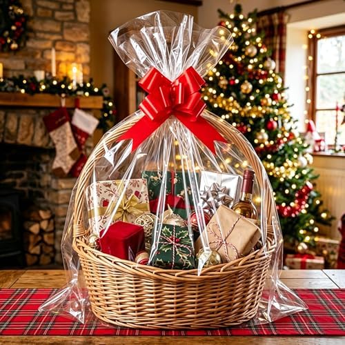 Bolsas de Celofán Grandes Yotelab 25x31 Pulgadas, 20 Piezas Transparentes para Cestas de Regalo (Cinta NO Incluida) - imagen 6
