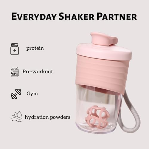 Botella Mezcladora de Proteína kuoleopa, Rosa, 14 oz, a Prueba de Fugas, con Agarre de Silicón Antideslizante, Bola Mezcladora y Correa de Nylon - imagen 5