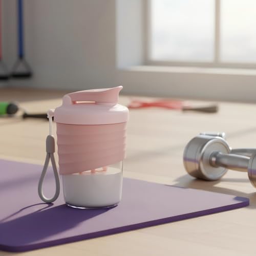 Botella Mezcladora de Proteína kuoleopa, Rosa, 14 oz, a Prueba de Fugas, con Agarre de Silicón Antideslizante, Bola Mezcladora y Correa de Nylon - imagen 6