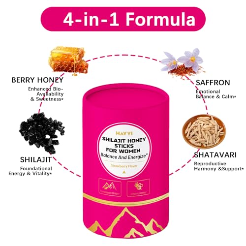 Palitos de Miel de Shilajit Puro Himalayo 500MG con Azafrán, 30 Palitos para Mujeres con 75%+ Ácido Fulvico y 85+ Minerales Traza para Energía, - imagen 3