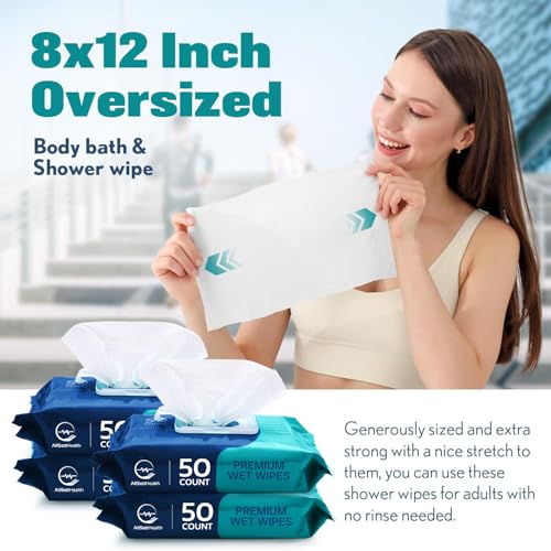 Toallitas Húmedas para Adultos - Toallitas XL 8 x 12 (50 piezas) | Toallitas de Baño Sin Enjuague - Paños Desechables con Aloe Vera y Vitamina E - - imagen 3