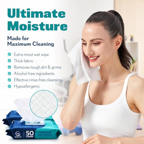 Toallitas Húmedas para Adultos - Toallitas XL 8 x 12 (50 piezas) | Toallitas de Baño Sin Enjuague - Paños Desechables con Aloe Vera y Vitamina E - - imagen 4