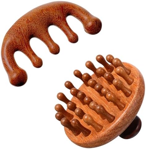 Trinkrittey Set de 2 Peines de Madera para Masaje del Cuero Cabelludo, Cepillo de Gua Sha y Exfoliador, Herramienta Portátil para el Crecimiento del - imagen 1