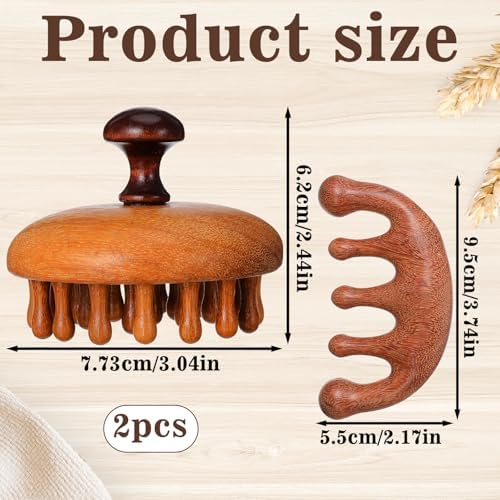 Trinkrittey Set de 2 Peines de Madera para Masaje del Cuero Cabelludo, Cepillo de Gua Sha y Exfoliador, Herramienta Portátil para el Crecimiento del - imagen 2