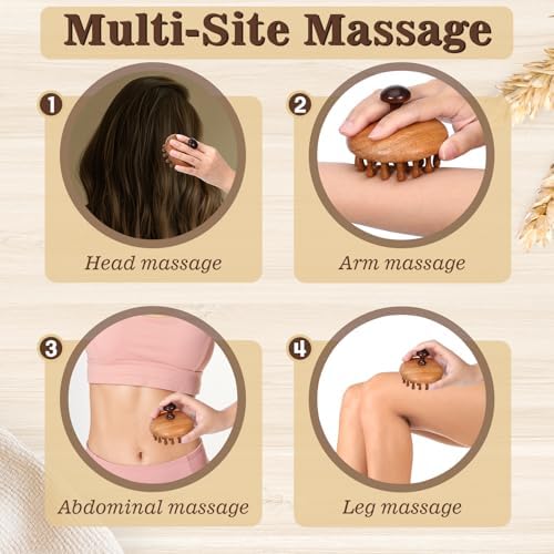 Trinkrittey Set de 2 Peines de Madera para Masaje del Cuero Cabelludo, Cepillo de Gua Sha y Exfoliador, Herramienta Portátil para el Crecimiento del - imagen 4
