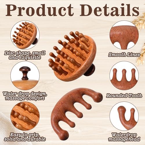 Trinkrittey Set de 2 Peines de Madera para Masaje del Cuero Cabelludo, Cepillo de Gua Sha y Exfoliador, Herramienta Portátil para el Crecimiento del - imagen 5