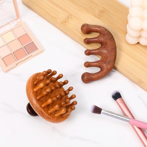Trinkrittey Set de 2 Peines de Madera para Masaje del Cuero Cabelludo, Cepillo de Gua Sha y Exfoliador, Herramienta Portátil para el Crecimiento del - imagen 6