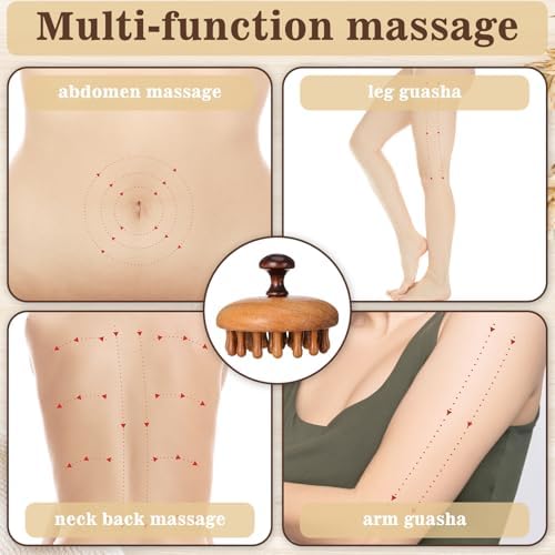 Trinkrittey Set de 2 Peines de Madera para Masaje del Cuero Cabelludo, Cepillo de Gua Sha y Exfoliador, Herramienta Portátil para el Crecimiento del - imagen 7