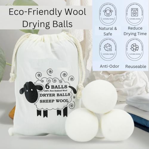 Pelotas de Secadora de Lana (Paquete de 6) – 100% Lana Orgánica de Nueva Zelanda, Suavizante Natural, Reutilizables, Reducen Arrugas y Tiempo de - imagen 2