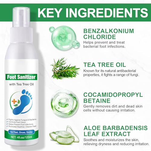 Spray para Pies de Aceite de Árbol de Té, Spray Refrescante Transparente 120ML, Natural y Efectivo - imagen 3