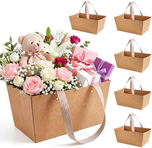 Cestas de Regalo RAINFLOW de 6 Pcs - Cestas de Cartón para Pascua con Asas, Vacías para Llenar en Bodas, Fiestas y Aniversarios (Marrón) - imagen 1