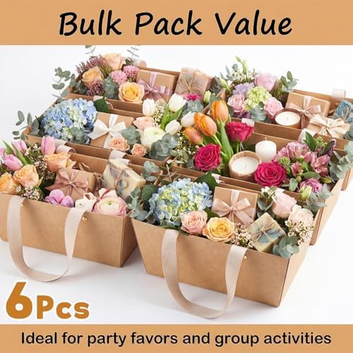 Cestas de Regalo RAINFLOW de 6 Pcs - Cestas de Cartón para Pascua con Asas, Vacías para Llenar en Bodas, Fiestas y Aniversarios (Marrón) - imagen 3