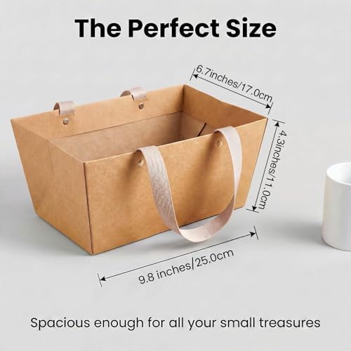 Cestas de Regalo RAINFLOW de 6 Pcs - Cestas de Cartón para Pascua con Asas, Vacías para Llenar en Bodas, Fiestas y Aniversarios (Marrón) - imagen 5