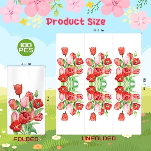 Servilletas de Papel Desechables con Diseño de Tulipanes, 100 Pzs, Servilletas para Almuerzo y Cena, Decoración para Fiesta, Baby Shower, Boda, - imagen 2
