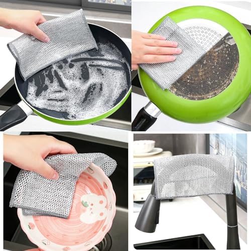 Paquete de 12 Trapos de Alambre Multifuncionales sin Rayones para Lavado de Platos, Esponjas y Paños de Limpieza de Cocina - imagen 6