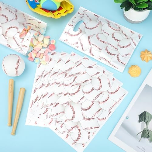 Bolsas de Regalo de Béisbol Peony Man de 50 Piezas con Asa - Bolsas Plásticas para Fiesta Deportiva, Dulces y Sorpresas para Cumpleaños - imagen 4