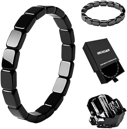 Pulsera de Hematita INROAN para Hombres, Beads de Hematita Natural, Pulsera Elástica Terapéutica, Regalo Motivacional para Confianza y Fuerza - imagen 1