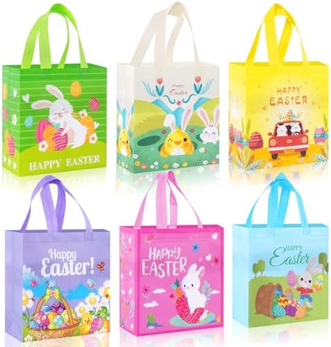 Llenadores de Cesta de Pascua, Bolsas de Pascua con Asas, 6 Paquetes de Juguetes con Diseño de Conejo, Zanahoria, Pollito y Camión, Perfectos para - imagen 1