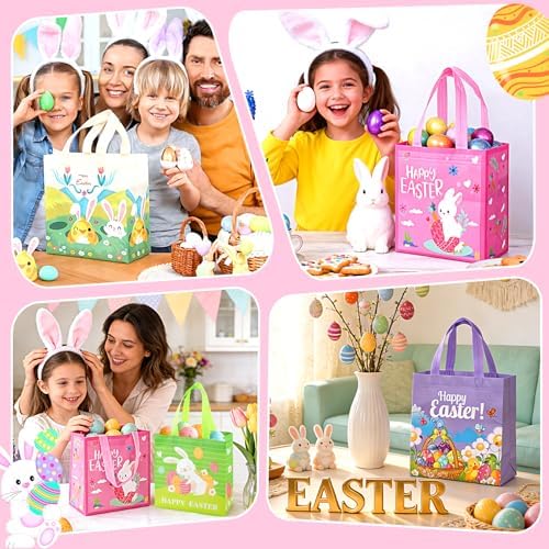 Llenadores de Cesta de Pascua, Bolsas de Pascua con Asas, 6 Paquetes de Juguetes con Diseño de Conejo, Zanahoria, Pollito y Camión, Perfectos para - imagen 6