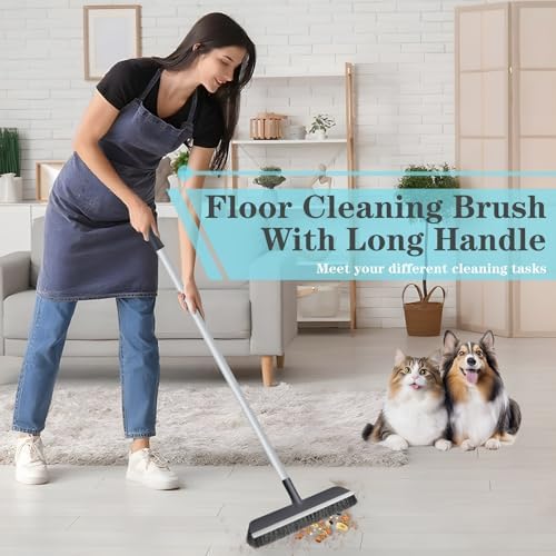 Cepillo de Piso AONEZ con Mango Largo - Mango Ajustable 2 en 1, Cepillo de Fibras Duras para Limpiar Baños, Cocinas, Patios, Garajes y Terrazas - imagen 3
