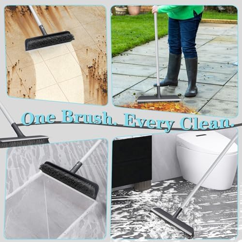 Cepillo de Piso AONEZ con Mango Largo - Mango Ajustable 2 en 1, Cepillo de Fibras Duras para Limpiar Baños, Cocinas, Patios, Garajes y Terrazas - imagen 5