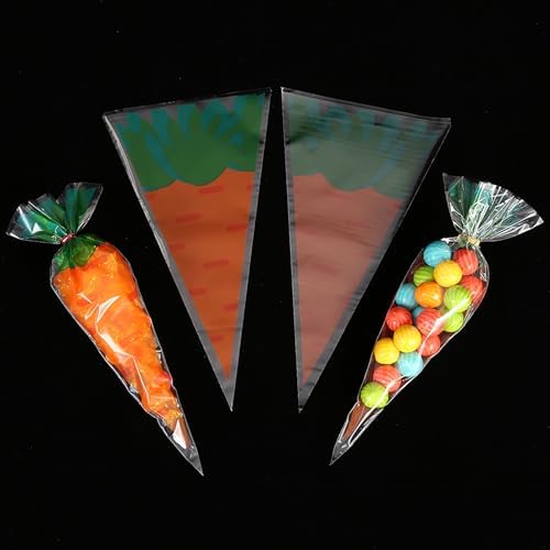 Bolsas de Regalo Totelux para Pascua, 50PCS Bolsas Claras con Diseño de Zanahoria para Galletas, Dulces y Suministros de Fiesta - imagen 3