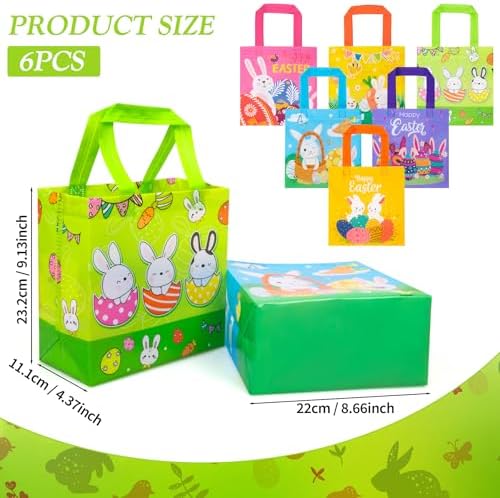 Bolsas de Caza de Huevos de Pascua GOMANCHE con Asa, 6 Pzs de Tote Reutilizables para Niños, Regalos de Intercambio para Fiestas de Primavera - imagen 2